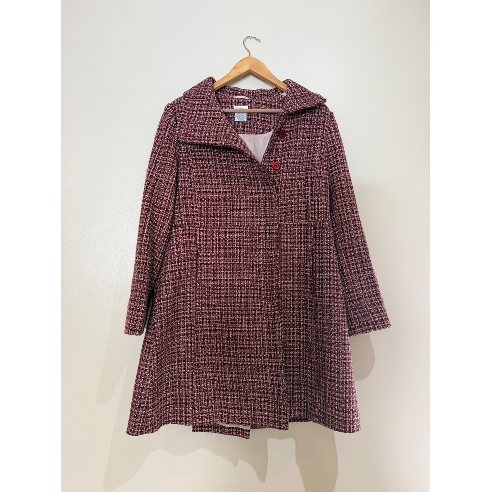 George Womens Burgundy Pink Tweed A-Line retro Coat Large